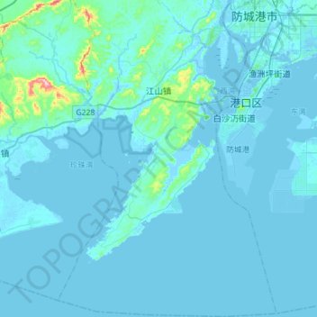 Топографическая карта Jiangshan Township, высота, рельеф