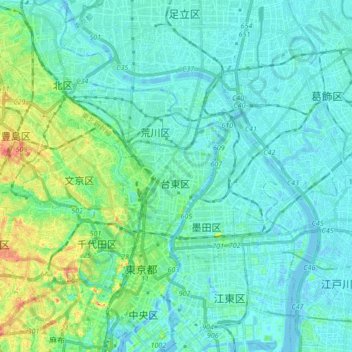 Топографическая карта 隅田川, высота, рельеф
