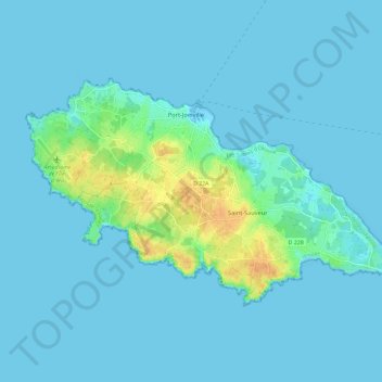 Топографическая карта Île d'Yeu, высота, рельеф