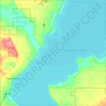 Топографическая карта Mullett Township, высота, рельеф