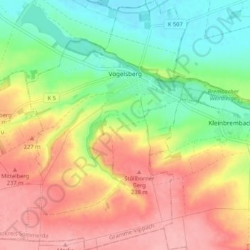 Топографическая карта Vogelsberg, высота, рельеф