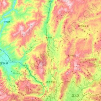 Топографическая карта 西翥街道, высота, рельеф