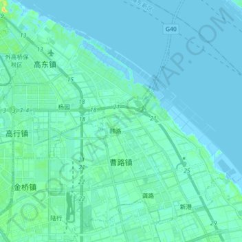 Топографическая карта 曹路镇, высота, рельеф