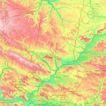 Топографическая карта Oise, высота, рельеф