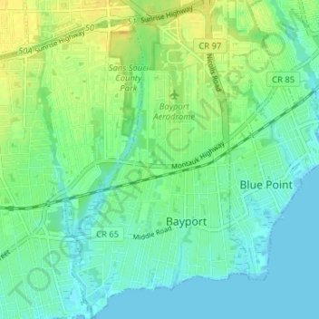 Топографическая карта Bayport, высота, рельеф
