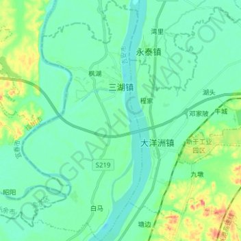 Топографическая карта 三湖镇, высота, рельеф