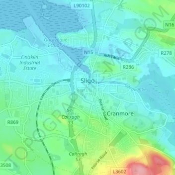 Топографическая карта Sligo, высота, рельеф