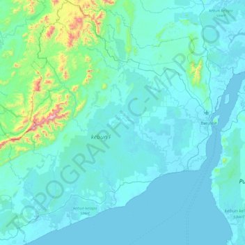 Топографическая карта Tanah Bumbu, высота, рельеф
