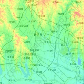 Топографическая карта 云梦县, высота, рельеф