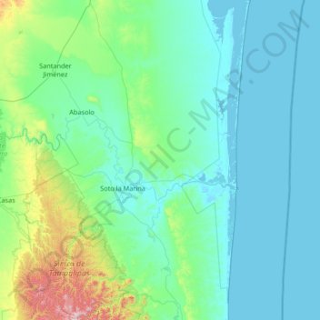 Топографическая карта Soto la Marina, высота, рельеф