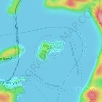 Топографическая карта Dangar Island, высота, рельеф