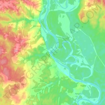 Топографическая карта река Вятка, высота, рельеф