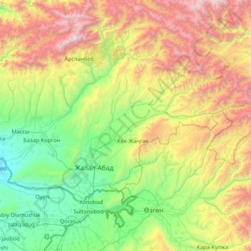Топографическая карта Сузакский район, высота, рельеф