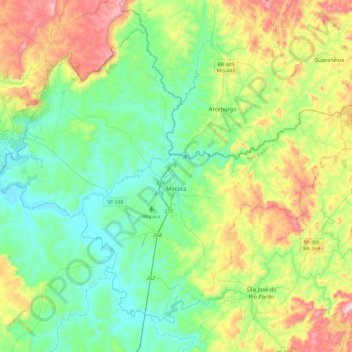 Топографическая карта Mococa, высота, рельеф