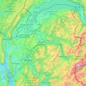 Топографическая карта Haute-Savoie, высота, рельеф