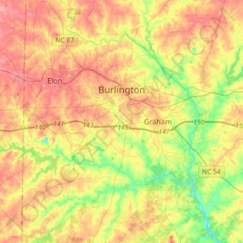Топографическая карта Burlington, высота, рельеф