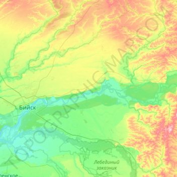 Топографическая карта Бийский район, высота, рельеф