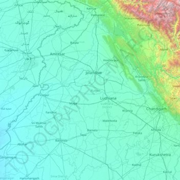 Топографическая карта Punjab, высота, рельеф