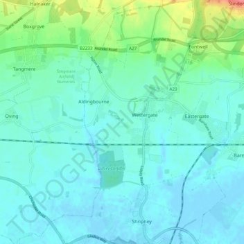 Топографическая карта Aldingbourne, высота, рельеф