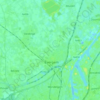 Топографическая карта Evergem, высота, рельеф