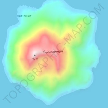 Топографическая карта Чиринкотан, высота, рельеф