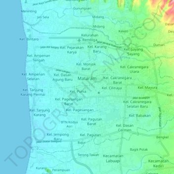 Топографическая карта Mataram, высота, рельеф
