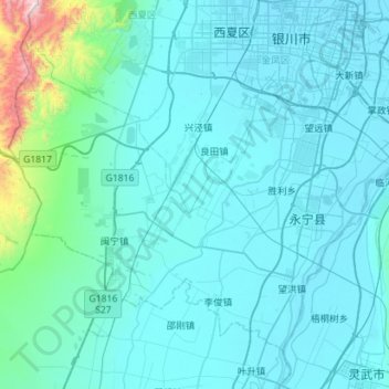 Топографическая карта 永宁县, высота, рельеф