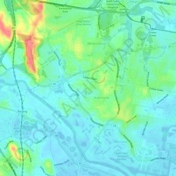 Топографическая карта Ashmore, высота, рельеф