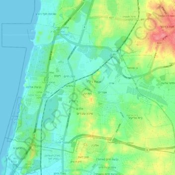 Топографическая карта Hadera, высота, рельеф