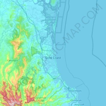 Топографическая карта Gold Coast City, высота, рельеф