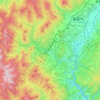 Топографическая карта 阿智村, высота, рельеф