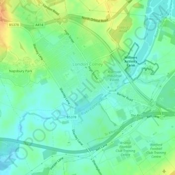 Топографическая карта London Colney, высота, рельеф