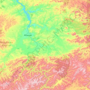 Топографическая карта Минусинская котловина, высота, рельеф