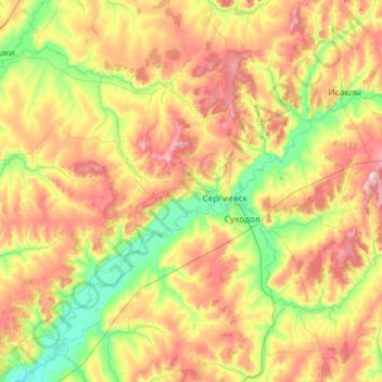 Топографическая карта Сергиевский район, высота, рельеф