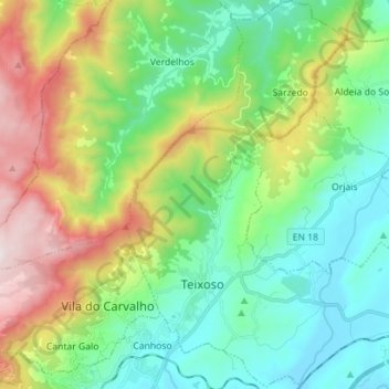 Топографическая карта Teixoso e Sarzedo, высота, рельеф