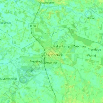 Топографическая карта Quakenbrück, высота, рельеф