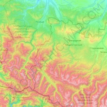Топографическая карта Большая Лаба, высота, рельеф