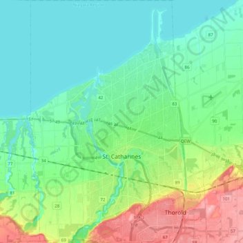 Топографическая карта St. Catharines, высота, рельеф