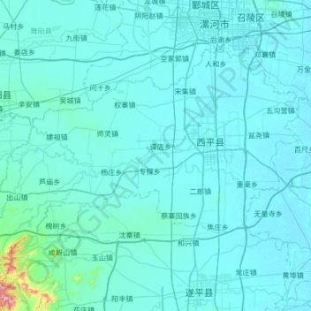 Топографическая карта 西平县, высота, рельеф