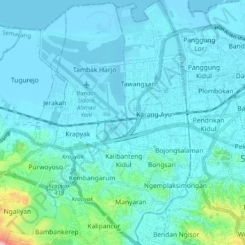 Топографическая карта Semarang Barat, высота, рельеф