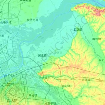 Топографическая карта 道外区, высота, рельеф