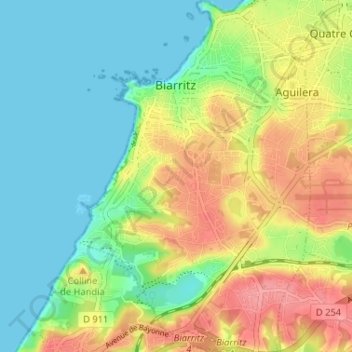 Топографическая карта Biarritz, высота, рельеф