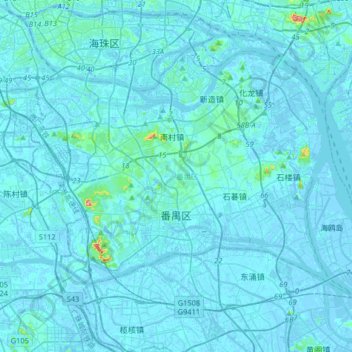 Топографическая карта 番禺区, высота, рельеф