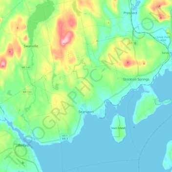Топографическая карта Searsport, высота, рельеф