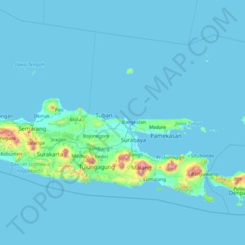 Топографическая карта East Java, высота, рельеф