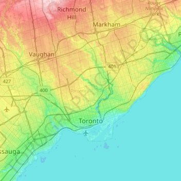 Топографическая карта Toronto, высота, рельеф