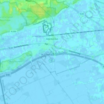 Топографическая карта Адинкерке, высота, рельеф
