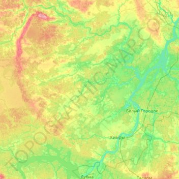 Топографическая карта Кимрский муниципальный округ, высота, рельеф