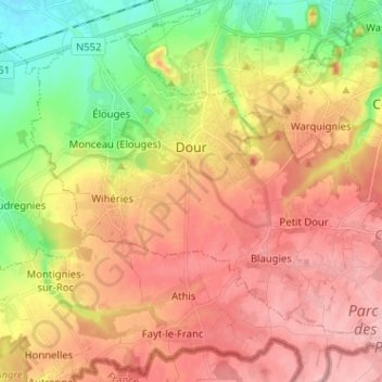 Топографическая карта Dour, высота, рельеф