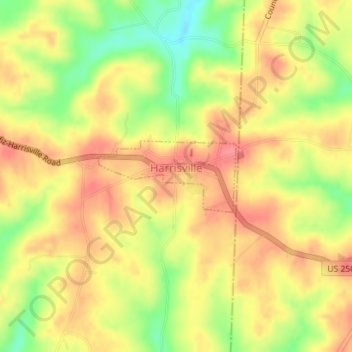 Топографическая карта Harrisville, высота, рельеф